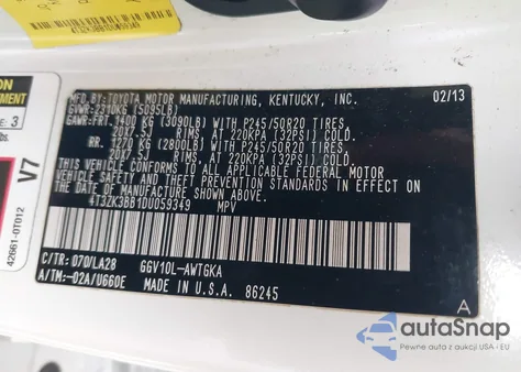 2013 Toyota Venza Xle V6 из США, поврежденный, VIN 4T3ZK3BB1DU059349